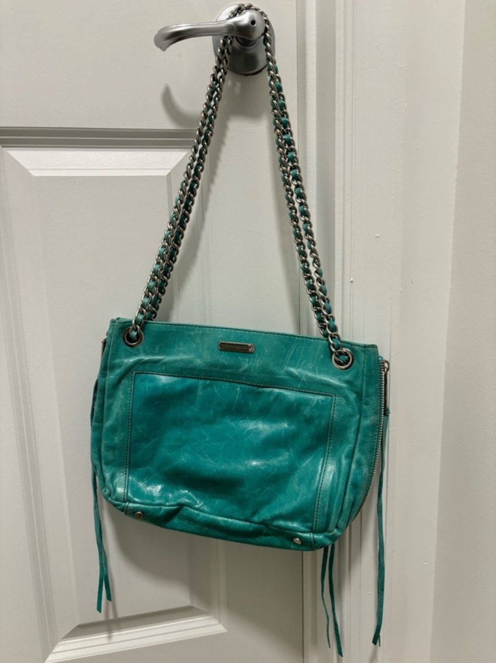 Rebecca Minkoff Y2K Teal Leather Shoulder Bag with Chain Straps (Never Used)